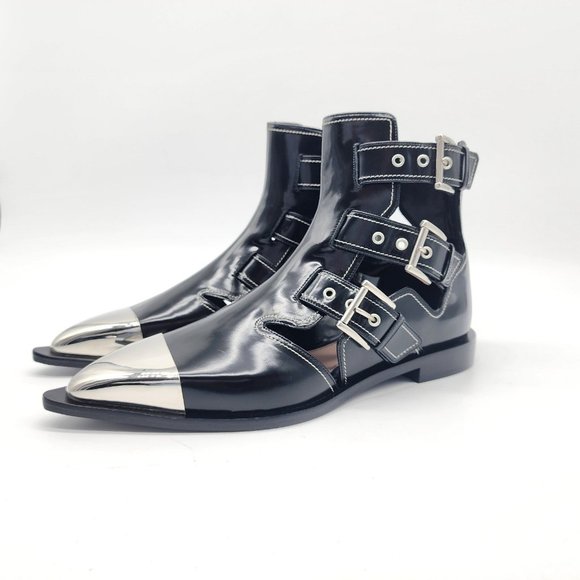 Alexander McQueen Cage Buckle Flat Ankle Boots 39.5 - Picture 4 of 9
